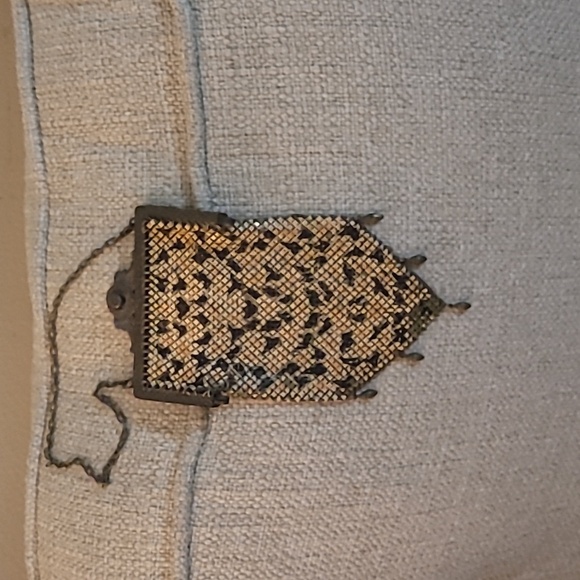ANTIQUE / VINTAGE CIRCA 20’S-30’S ART DECO METAL MESH ENAMEL CHAIN PURSE - Picture 4 of 11